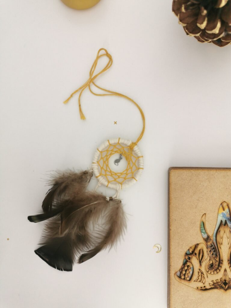 Parure Nomade curry et écru avec plumes de dindon