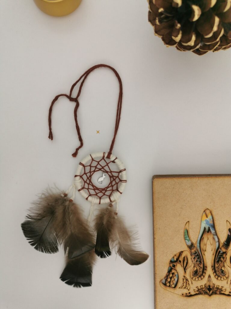 Parure Nomade acajou et écru avec plumes de dindon