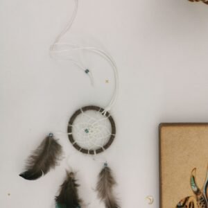 Attrape-rêves plumes de paon et canard irisé Entre-Mondes Parure Nomade