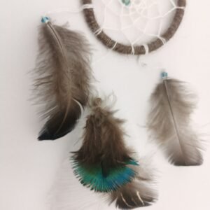Attrape-rêves plumes de paon et canard irisé Entre-Mondes Parure Nomade